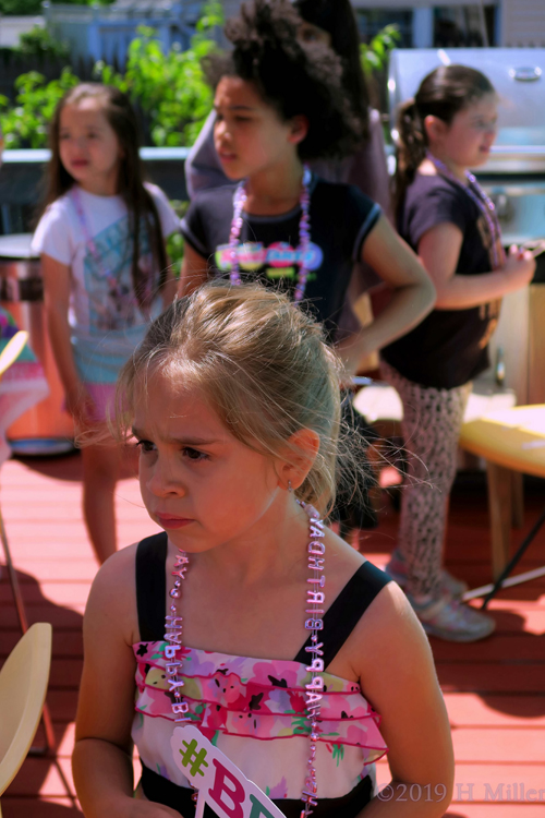 Party Guests Sporting Shiny Pink Happy Birthday Necklaces Provided By Amiya's Mom! Party Guests Sporting Shiny Pink Happy Birthday Necklaces Provided By Amiya's Mom!