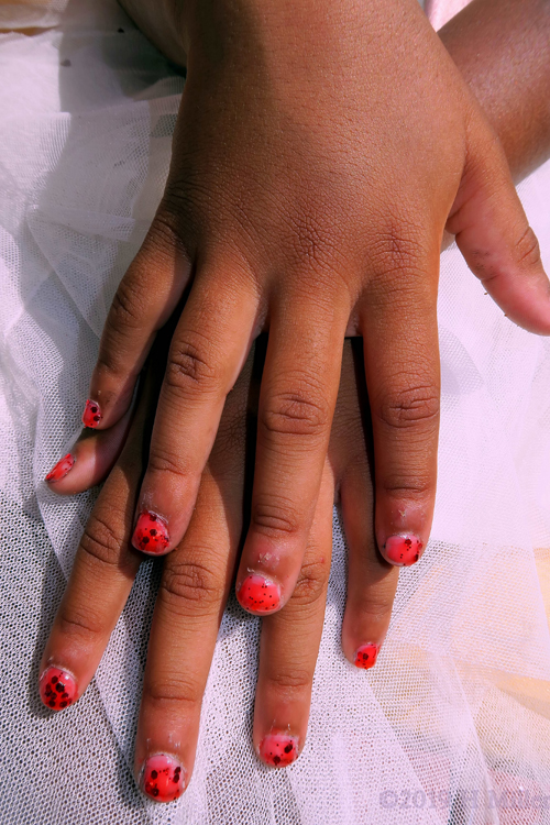 Vibrant Red Nail Coat With Dark Red Glitter For This Kids Manicure Vibrant Red Nail Coat With Dark Red Glitter For This Kids Manicure
