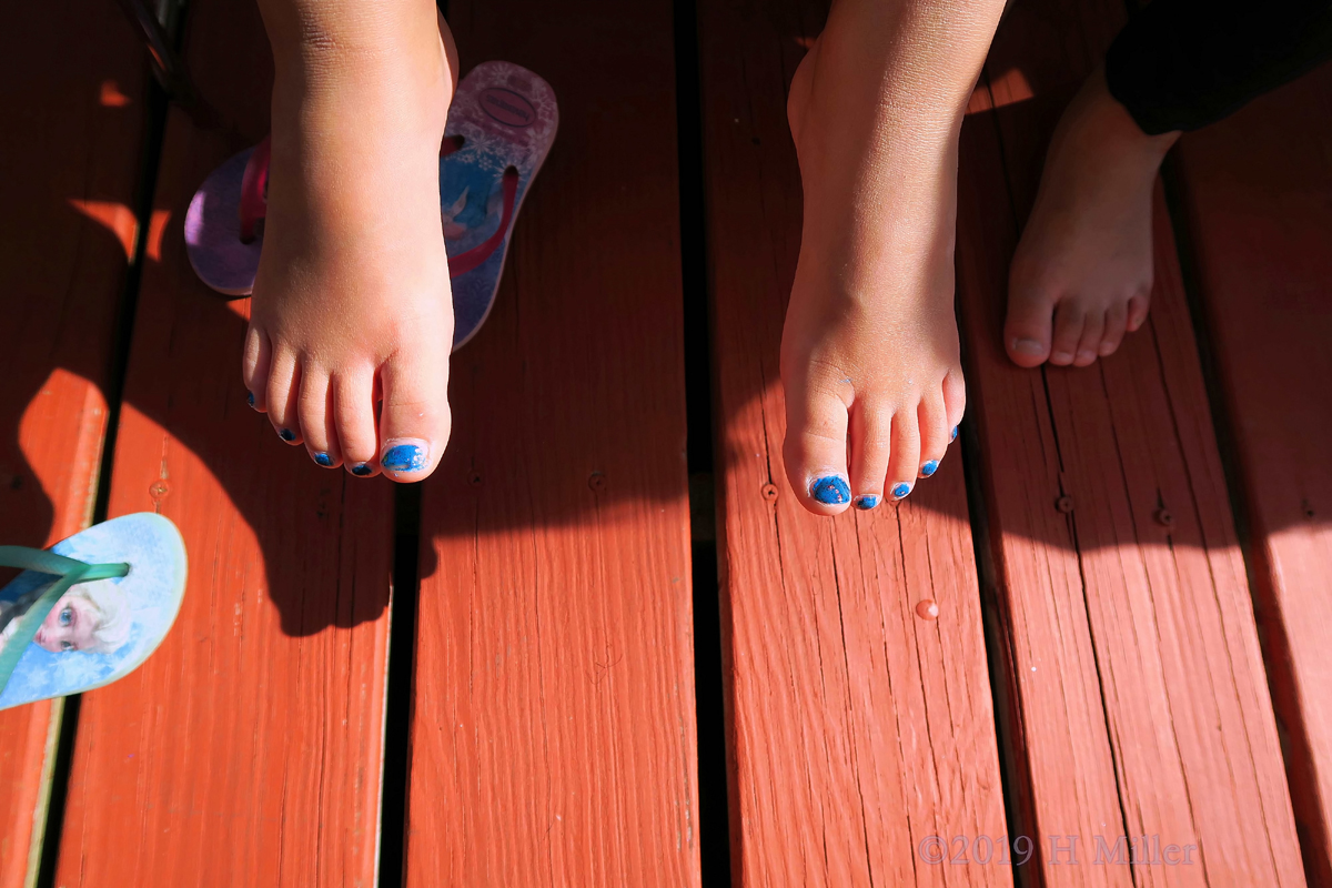 Deep Blue Base Kids Pedicure With Sparkly Overlay 