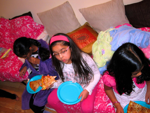 Having Birthday Pizza On The Spa Couch Having Birthday Pizza On The Spa Couch