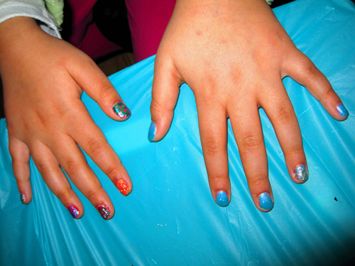 Shiny, Colorful, And Blue Spa Party For Girls Manicure