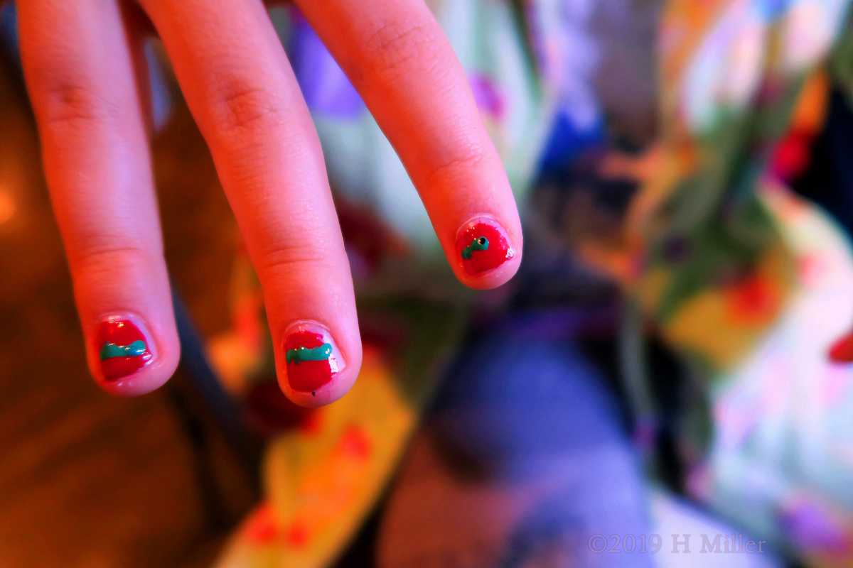 Colorful Nail Art Design On This Kids Mani At The Spa Party! 