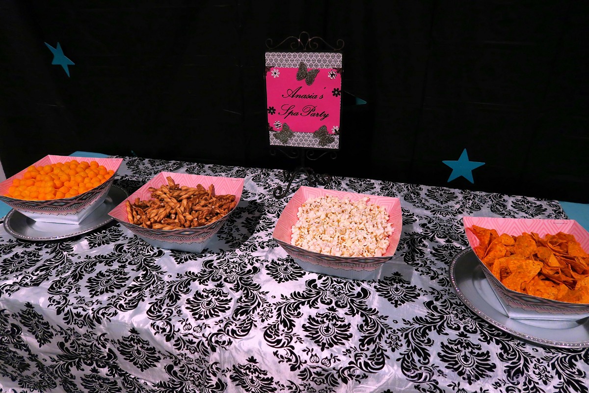 Popcorn, Puffs, And Pretzel Snacks At The Spa Party For Girls! 