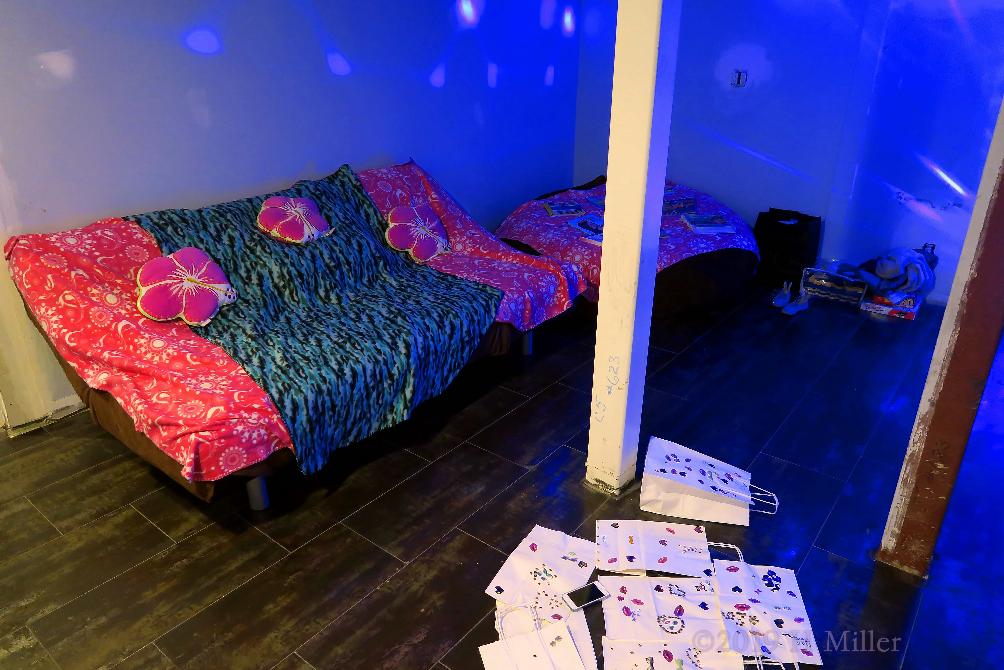 Lounging And Light Vibes! Spa Party Setup Complete With Colored Lights Lounging And Light Vibes! Spa Party Setup Complete With Colored Lights