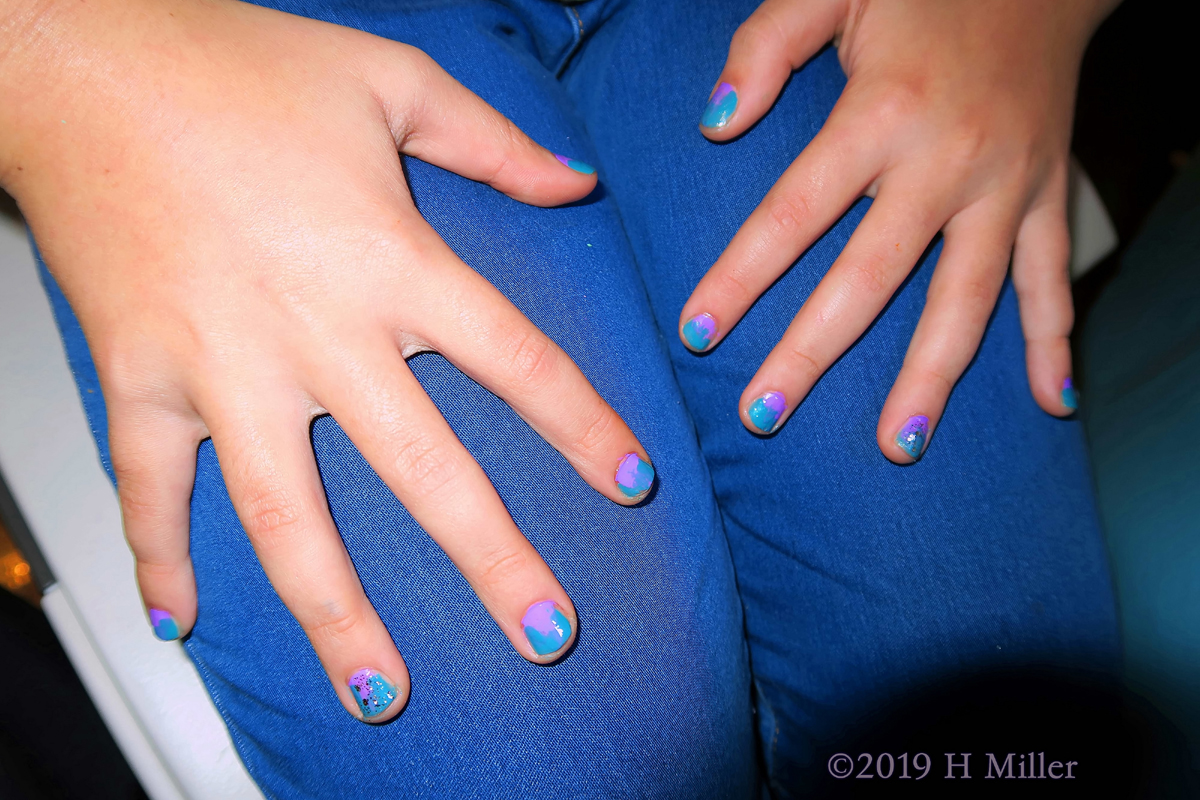 Complimentary Colors! Blue And Purple Kids Mani For Party Guest! 