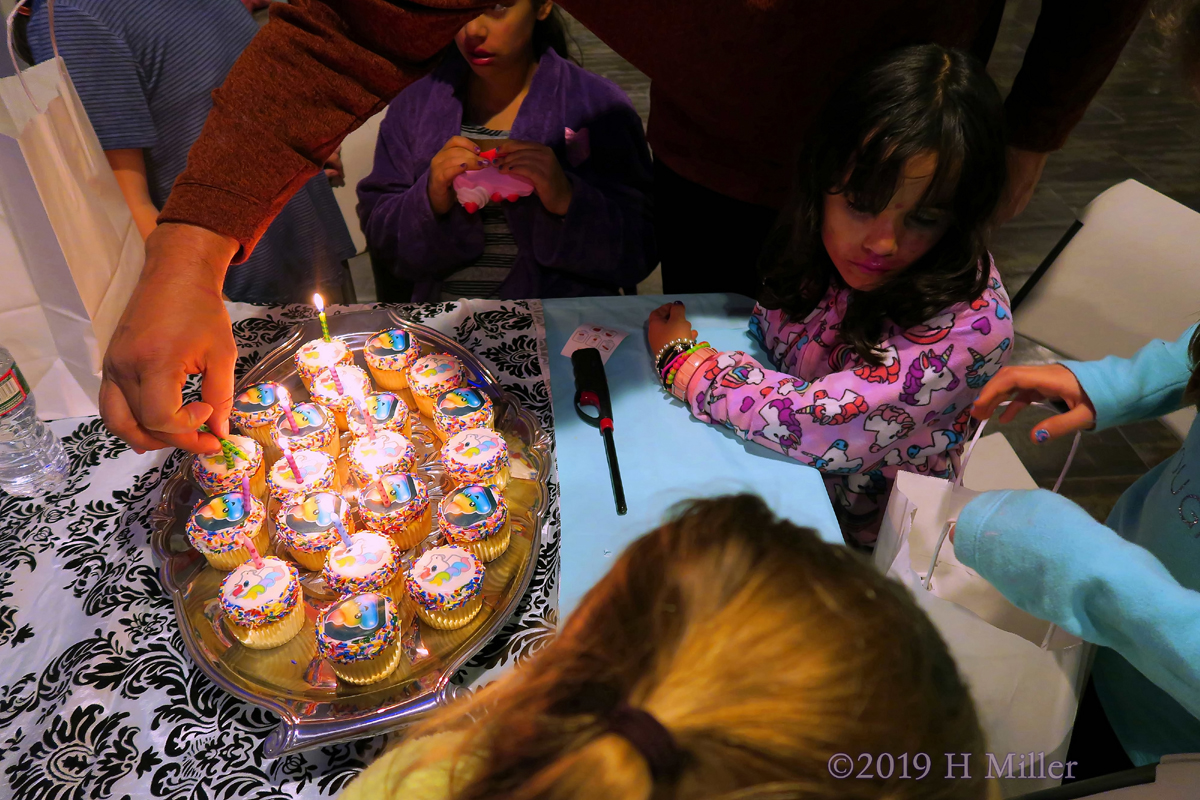 Making A Wish! Party Guests Gathering Around The Birthday Cupcake Table! 1