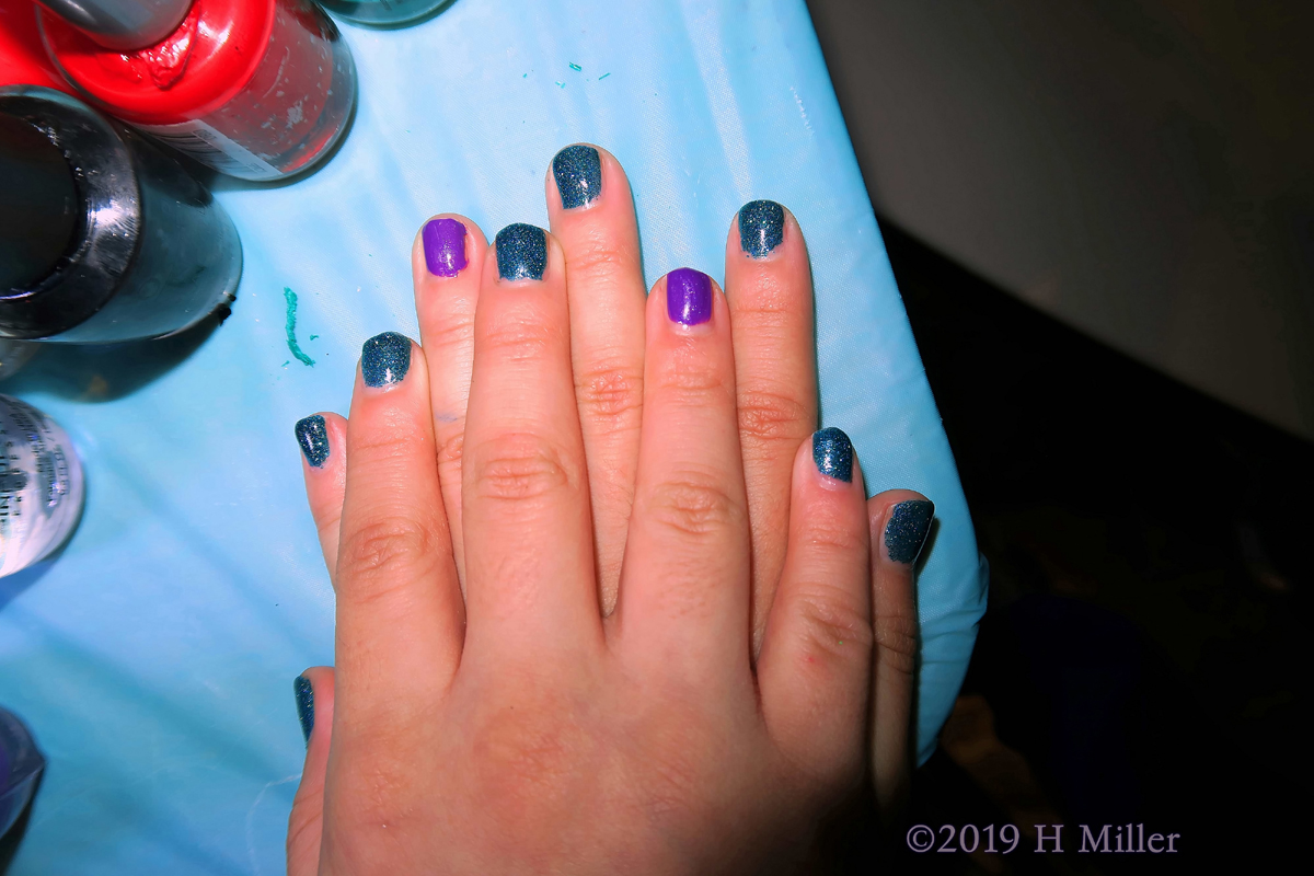 Picking Pretty Polish! Blue And Purple Plus Glitter Polish For This Girls Mani! 