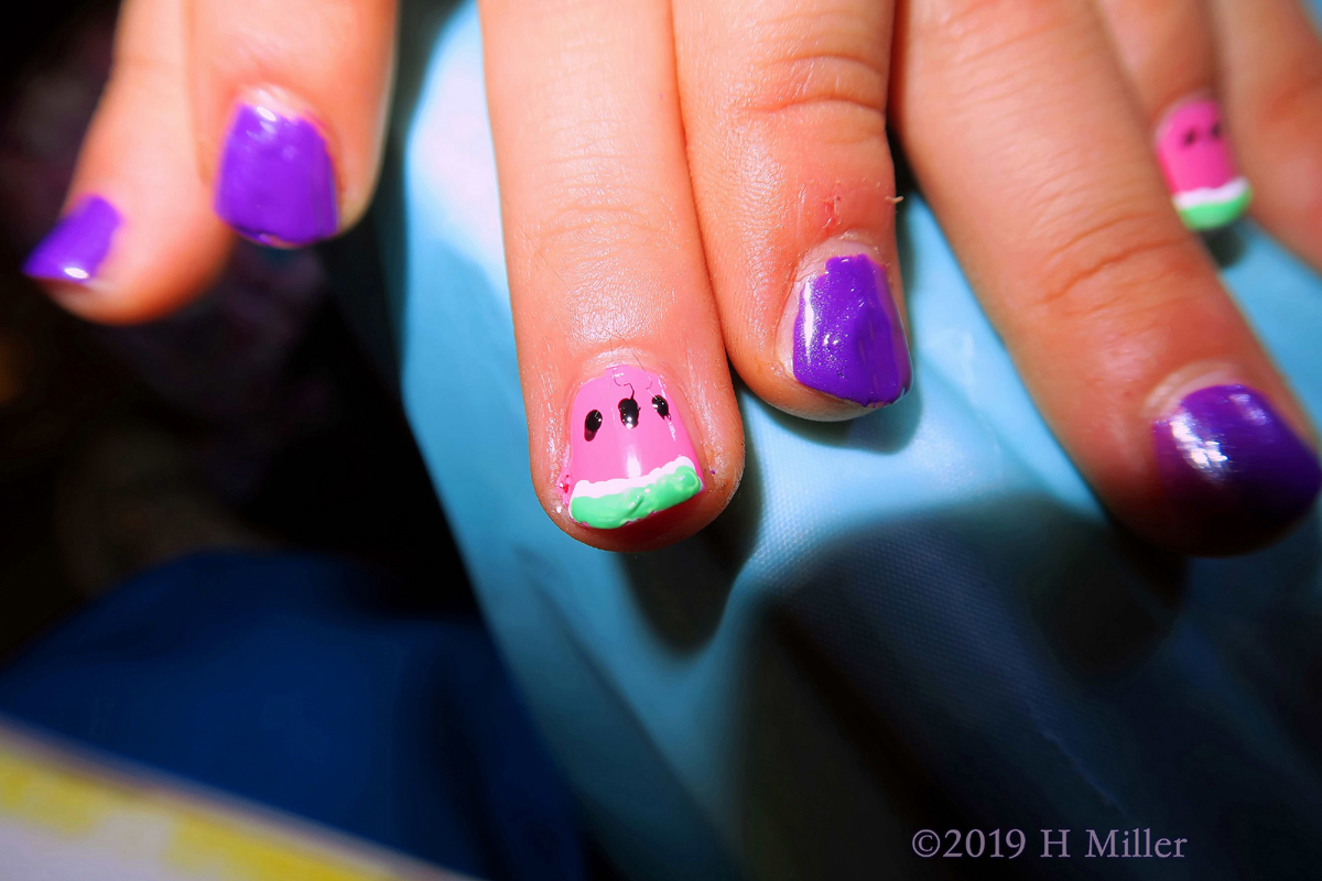 Wat A Lot Of Fun! Watermelon Nail Design Kids Mani On This Spa Party Guest! 