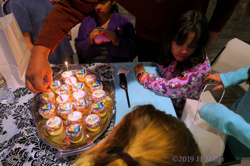 Plates Of Frosted Cupcakes With Candles On Top! Birthday Party Wishes At The Kids Spa Birthday 