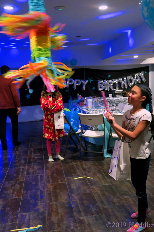 Prodding The Pinata! Pinata Fun At Kids Spa Party! Prodding The Pinata! Pinata Fun At Kids Spa Party!