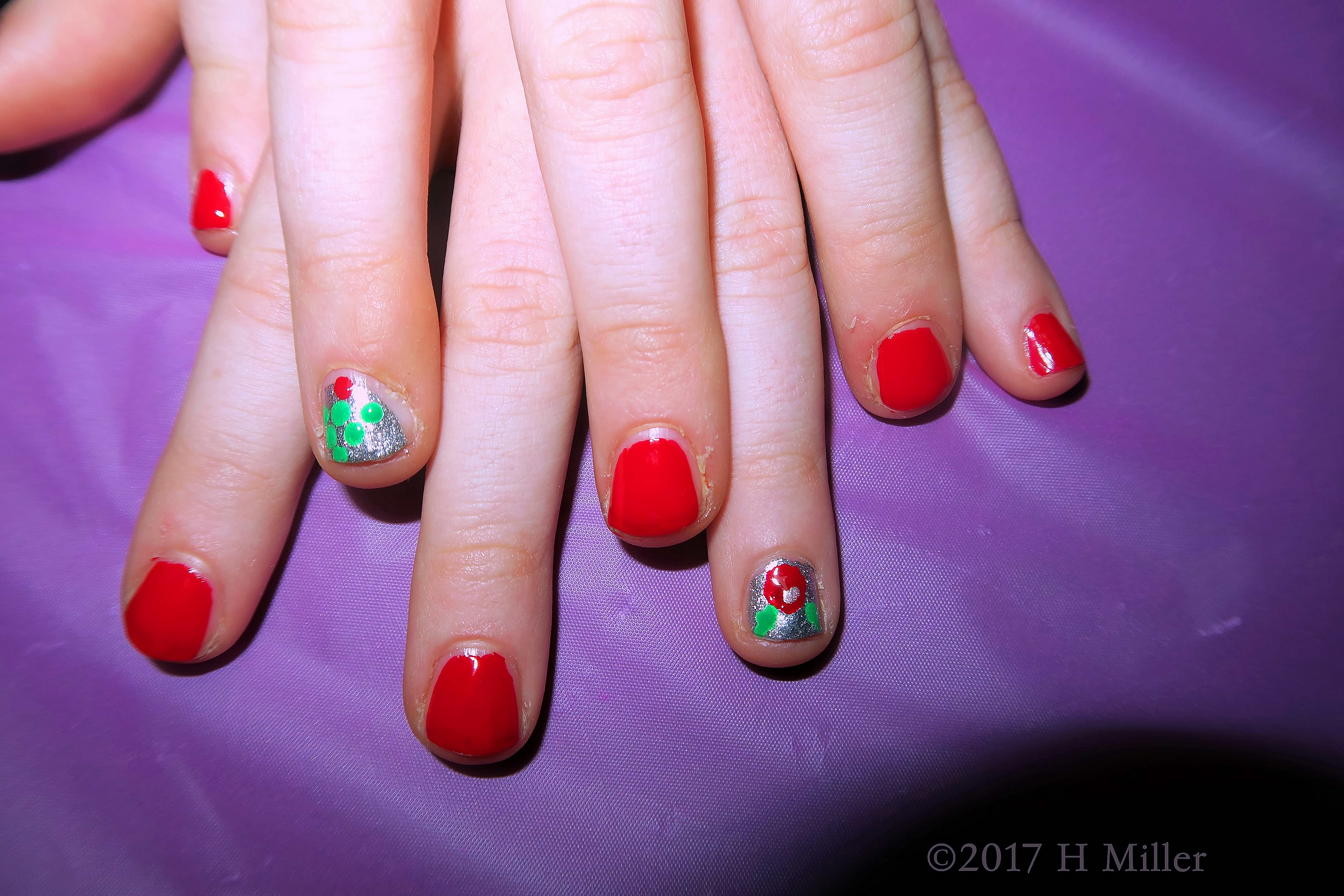 Glistening Red And Glittery Silver Mani 