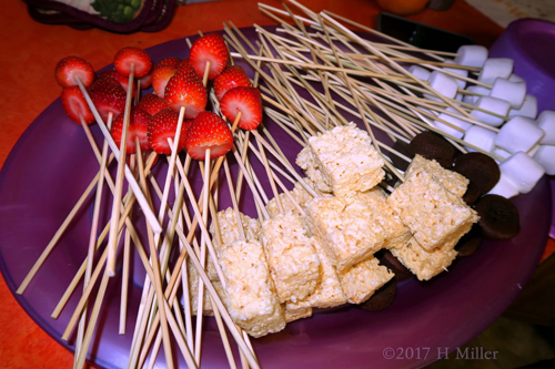 Mouth Watering, Berries And Marshmallows To Dip In The Chocolate Fountain At The Girls Spa!