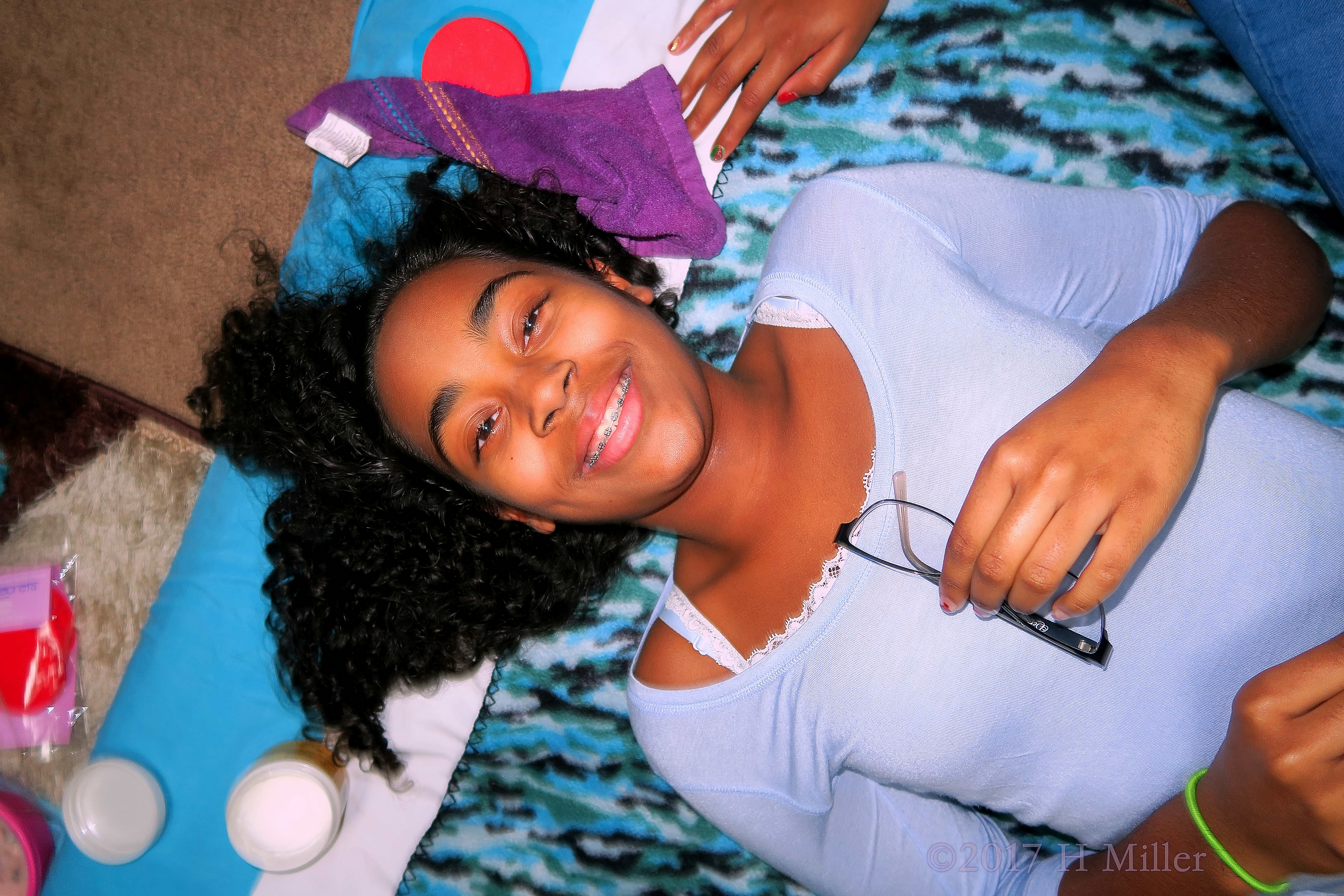 This Smiling Girl Is Enjoying The Party After Her Relaxing Facial. This Smiling Girl Is Enjoying The Party After Her Relaxing Facial.