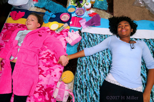 Holding Hands During Girls Facials, Enjoying The Party Holding Hands During Girls Facials, Enjoying The Party