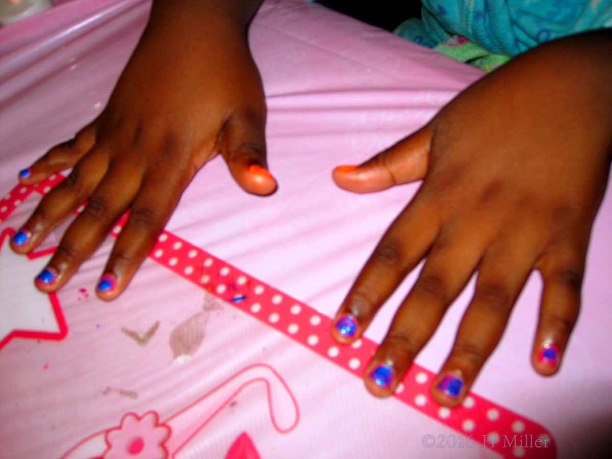 Blue Shatter And Orange Kids Manicure 