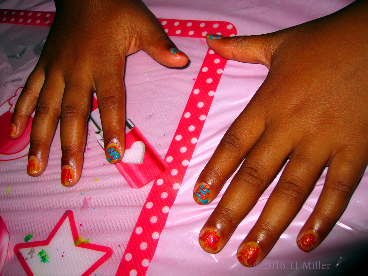 Teal Stripes And Pink Sparkle Kids Mini Mani 