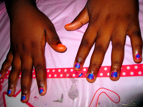 Blue And Orange Kids Manicure At The Spa Party