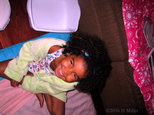 Soft Green Spa Robe On This Party Guest In Between Her Spa Services Soft Green Spa Robe On This Party Guest In Between Her Spa Services