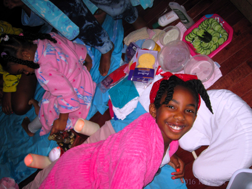 Two Happy Spa Girls With Pink Spa Robes Getting Kids Massage! Two Happy Spa Girls With Pink Spa Robes Getting Kids Massage!