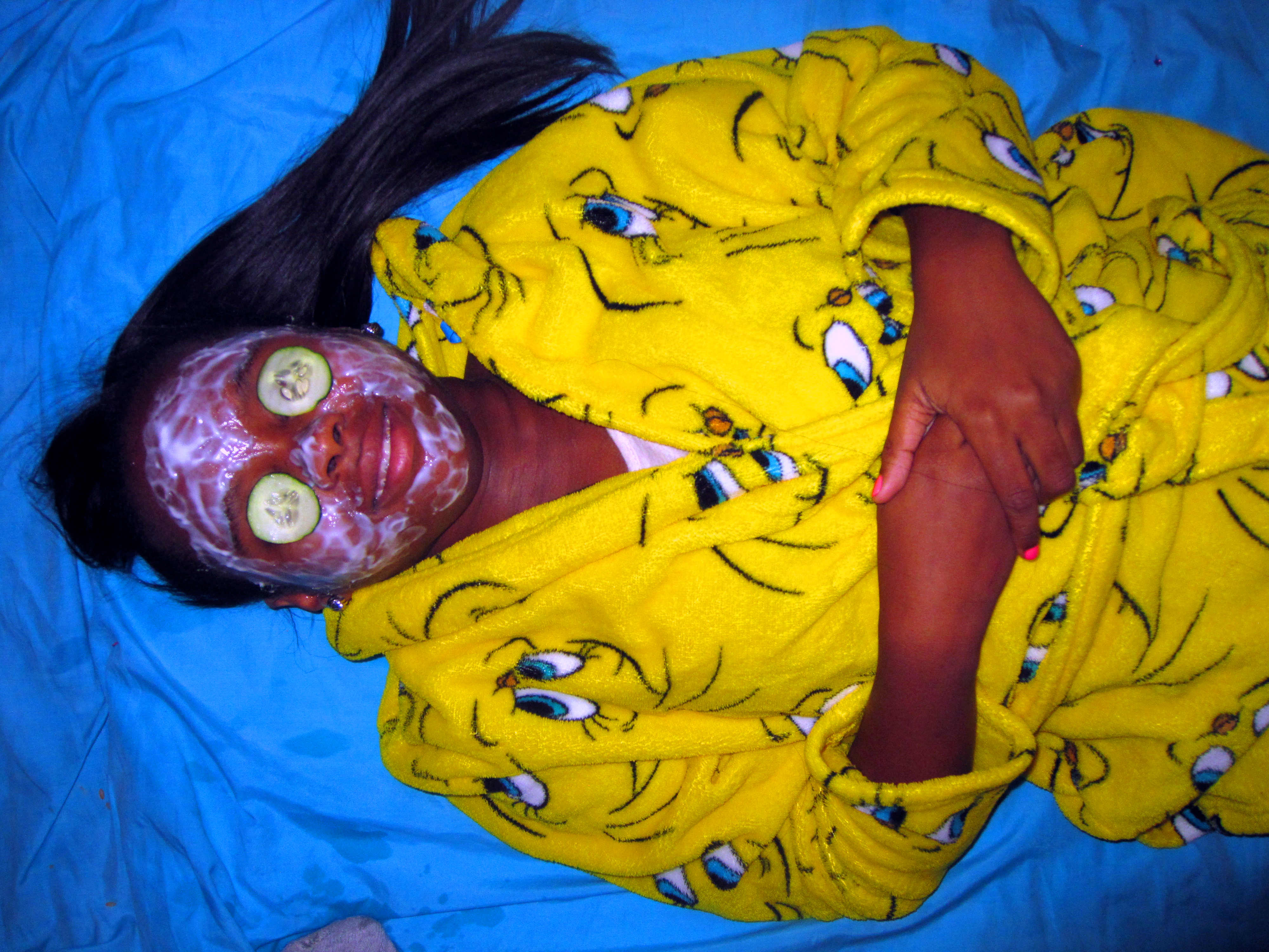 Kid With Tweety Spa Robe Getting A Facial For Girls Kid With Tweety Spa Robe Getting A Facial For Girls