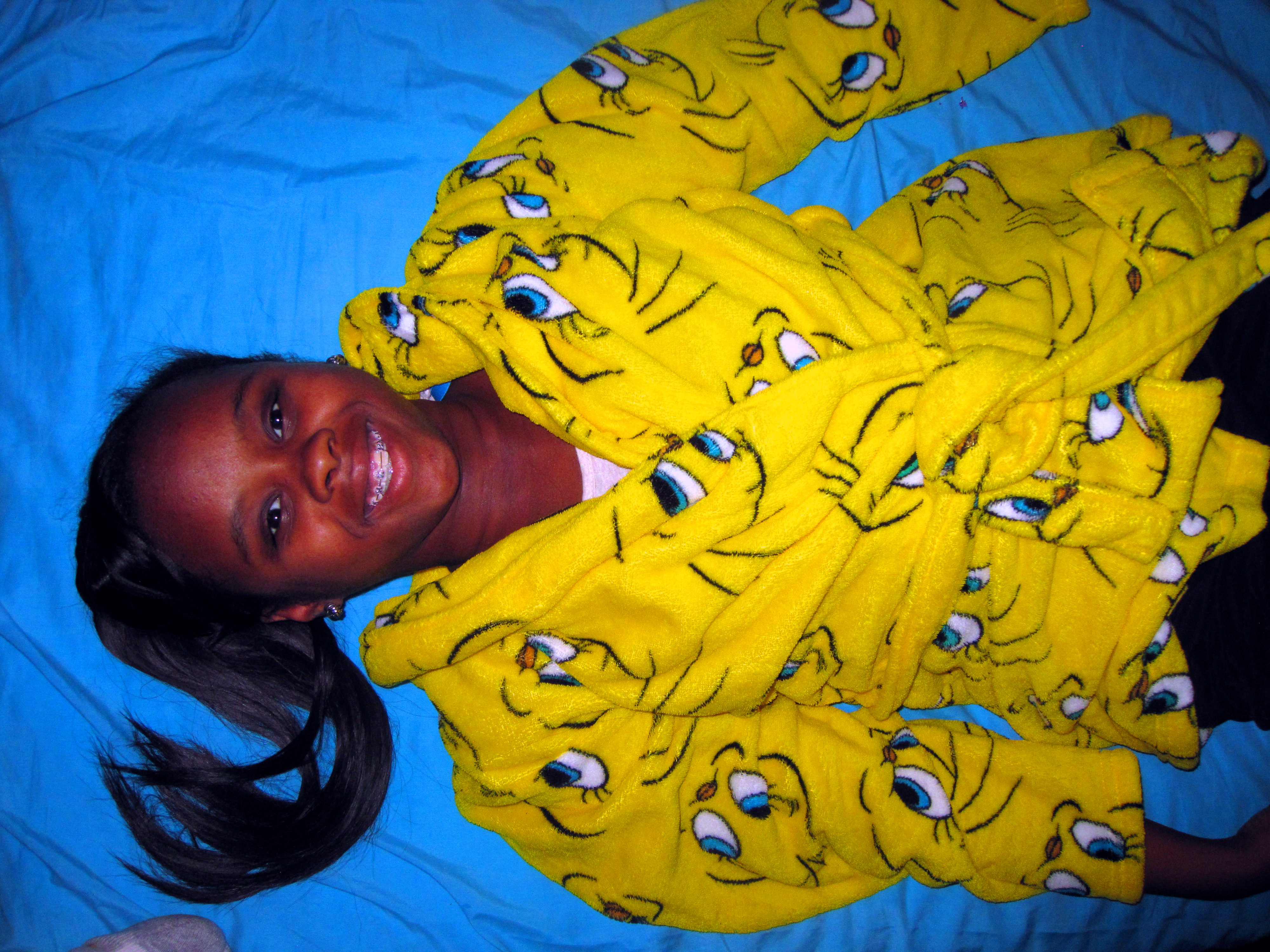 Smiling Spa Kid In Tweety Bird Spa Robe Smiling Spa Kid In Tweety Bird Spa Robe