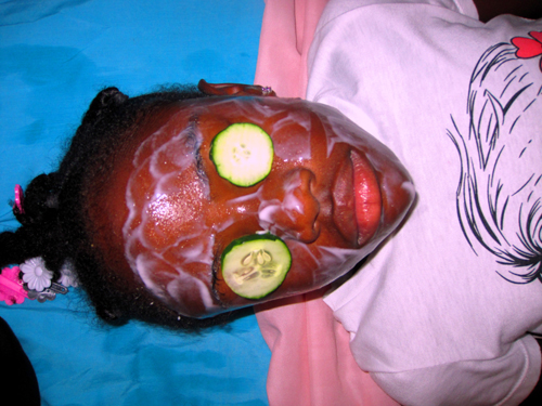 Pink Strawberry Face Masque During Her Kids Spa Facial