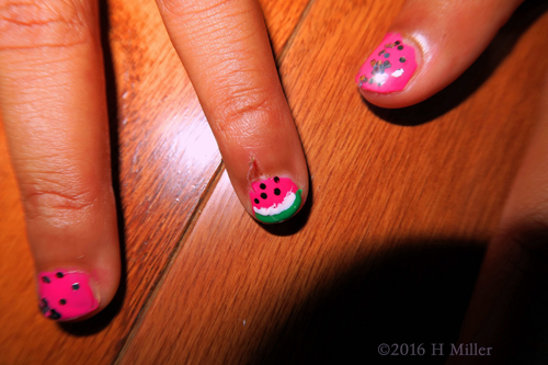 Cute Watermelon Kids Nail Art Manicure.