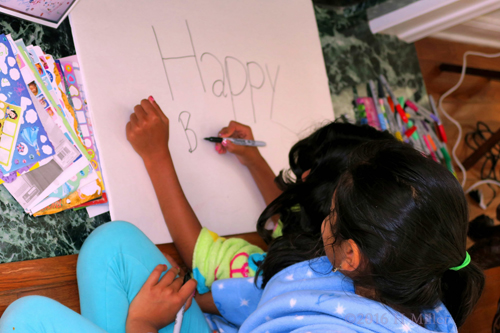 Working On The Spa Birthday Card In Spa Robes. Working On The Spa Birthday Card In Spa Robes.