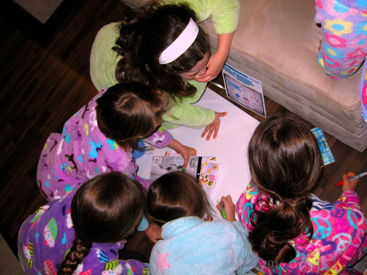 The Kids Get Started Right Away Drawing And Writing On Ashley's Spa Birthday Card. 