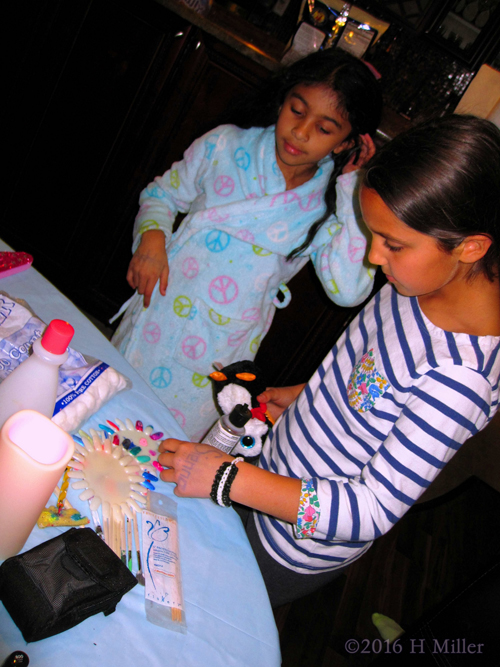 Checking Out The Mani Area At Ashley's Home Spa Party.