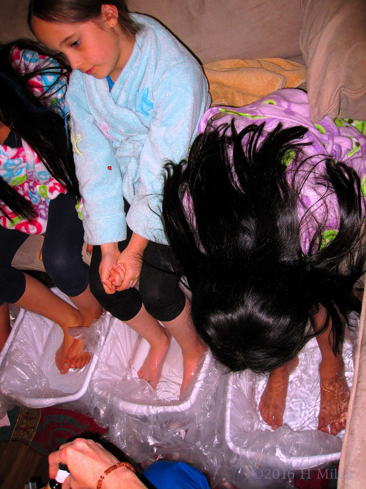 Each Girl Chooses Her Own Essential Oil For Her Footbath. Note The Liners For A Sanitary Time! 