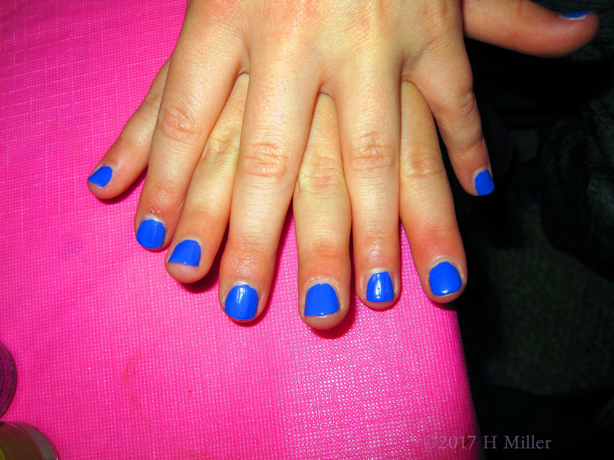 Closeup Of Her Mini Manicure. What A Pretty Blue She Chose! 