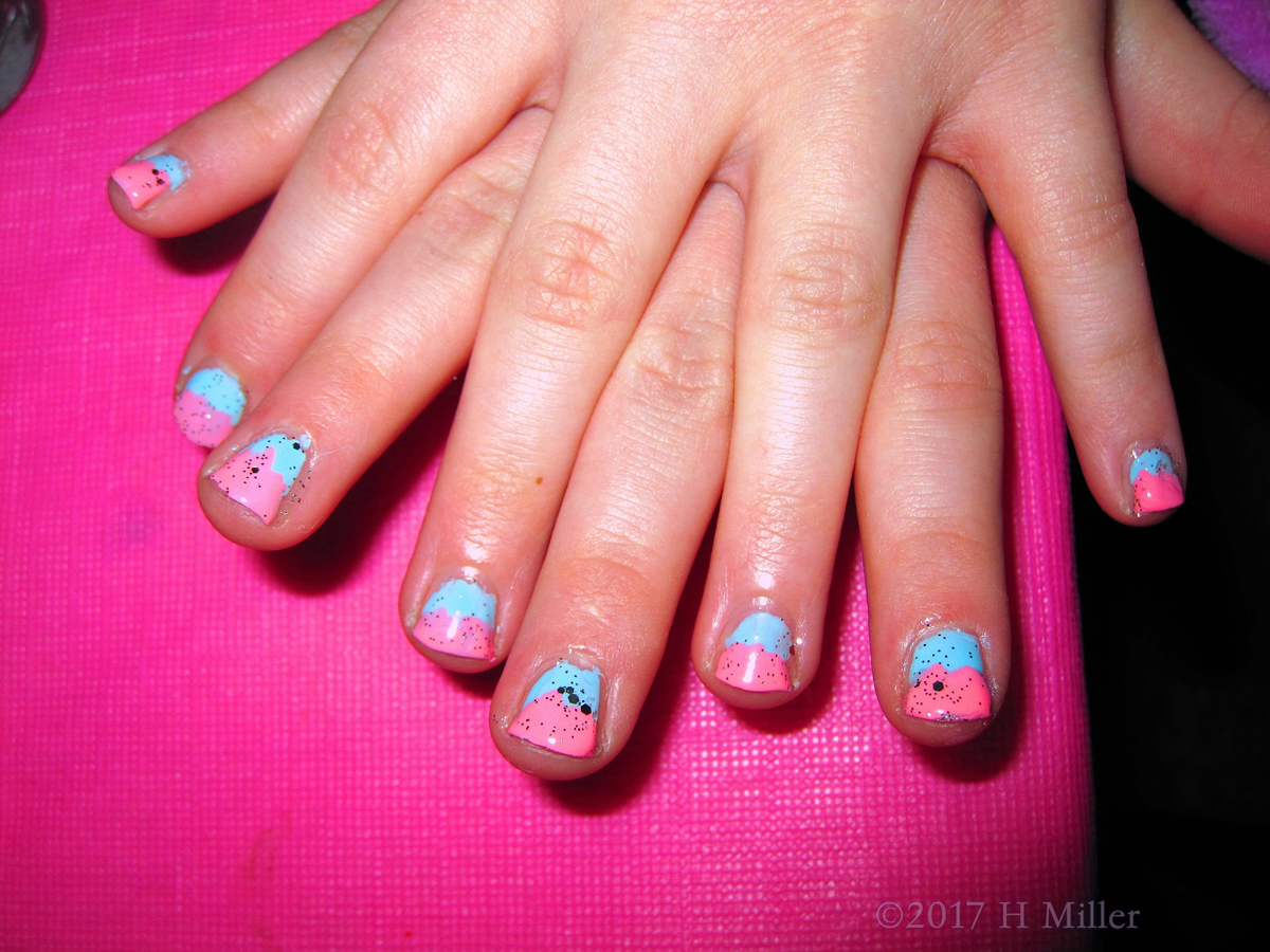 Closeup Of Her Sparkly Ombre Nail Design Manicure. 