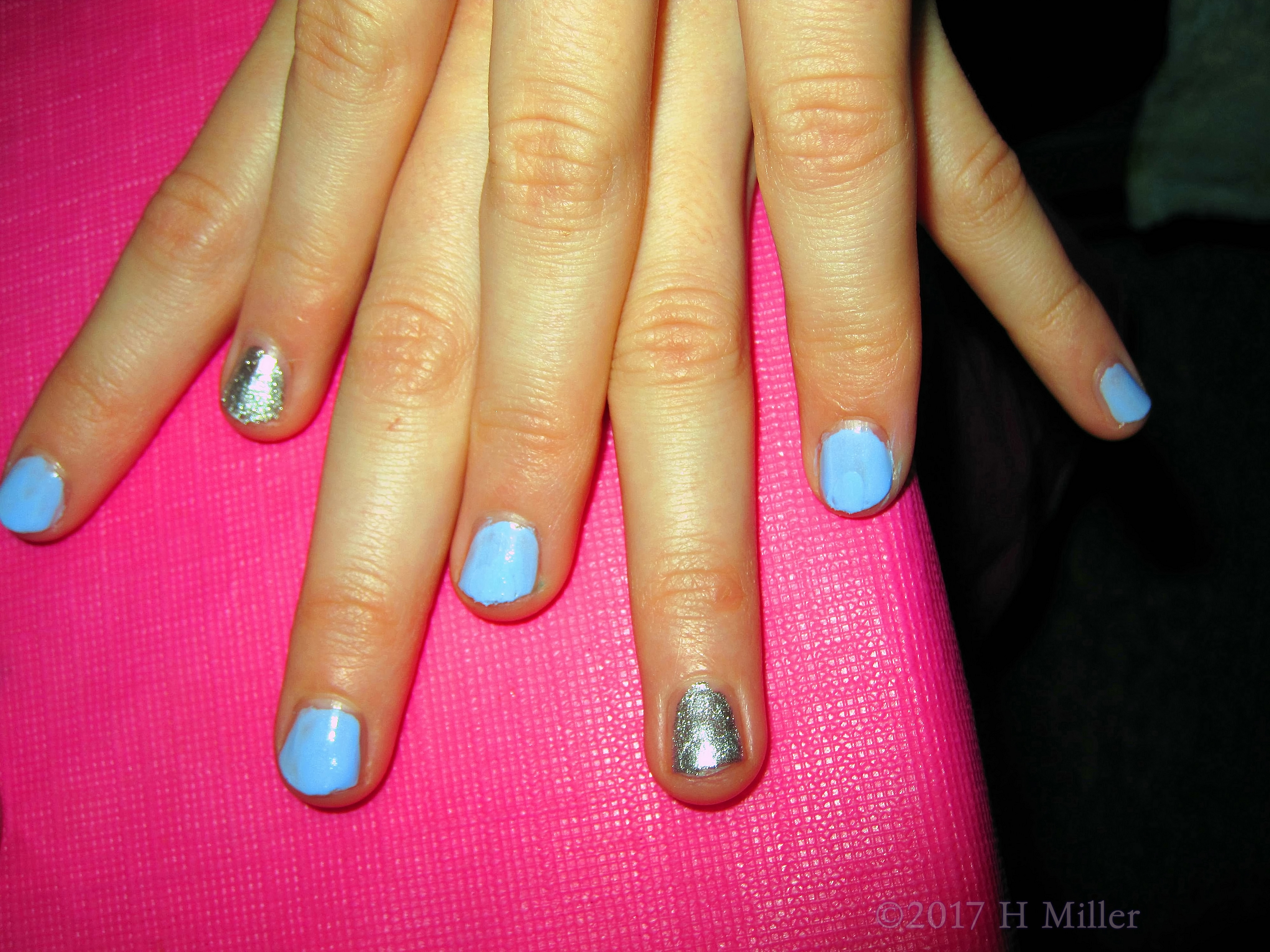 What A Pretty Mini Manicure With Blue And Silver Polish! What A Pretty Mini Manicure With Blue And Silver Polish!