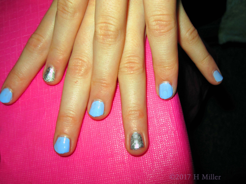 What A Pretty Mini Manicure With Blue And Silver Polish!