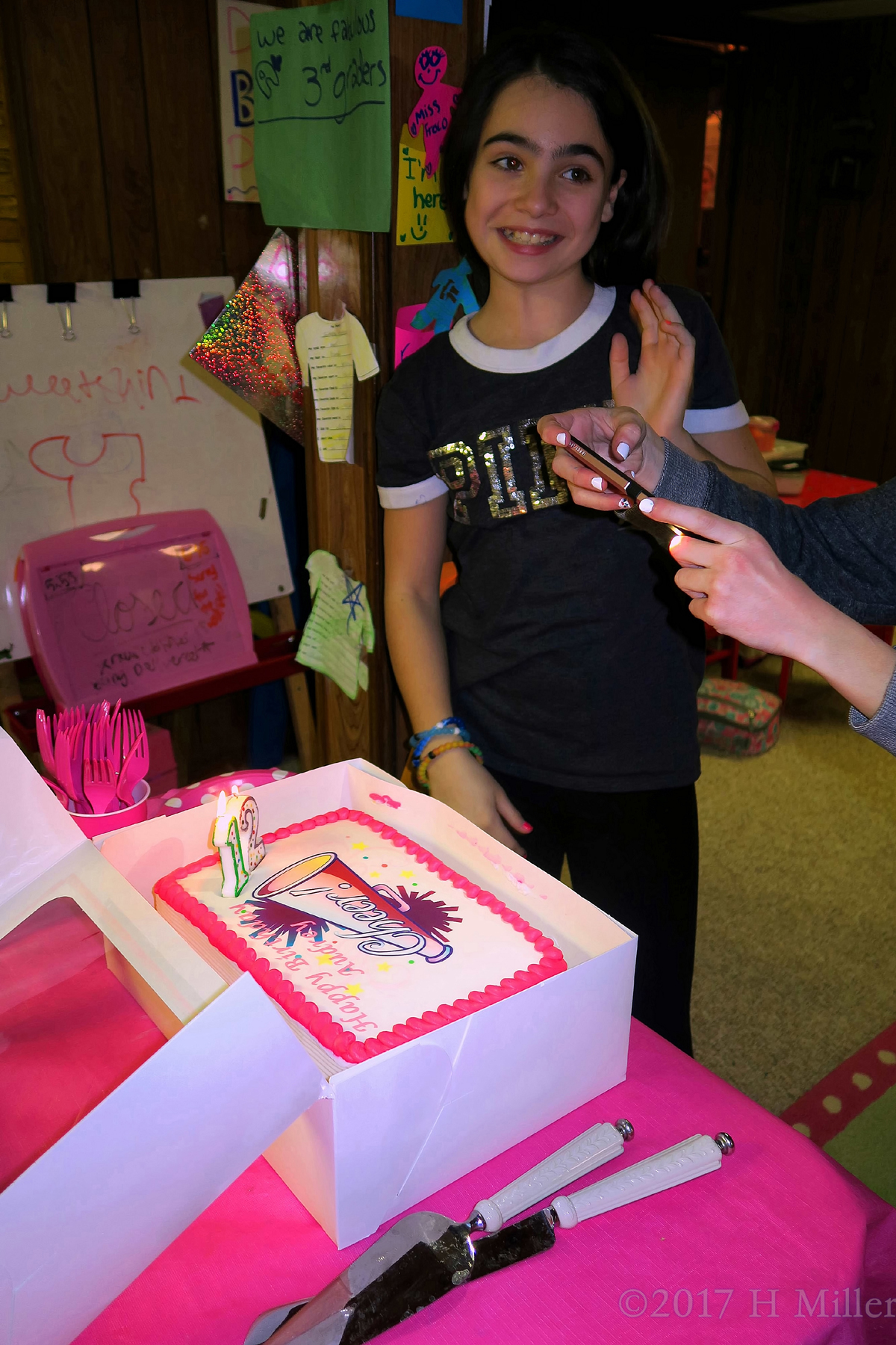 Audrey Stands Next To Her Cheer Themed Spa Birthday Cake! 