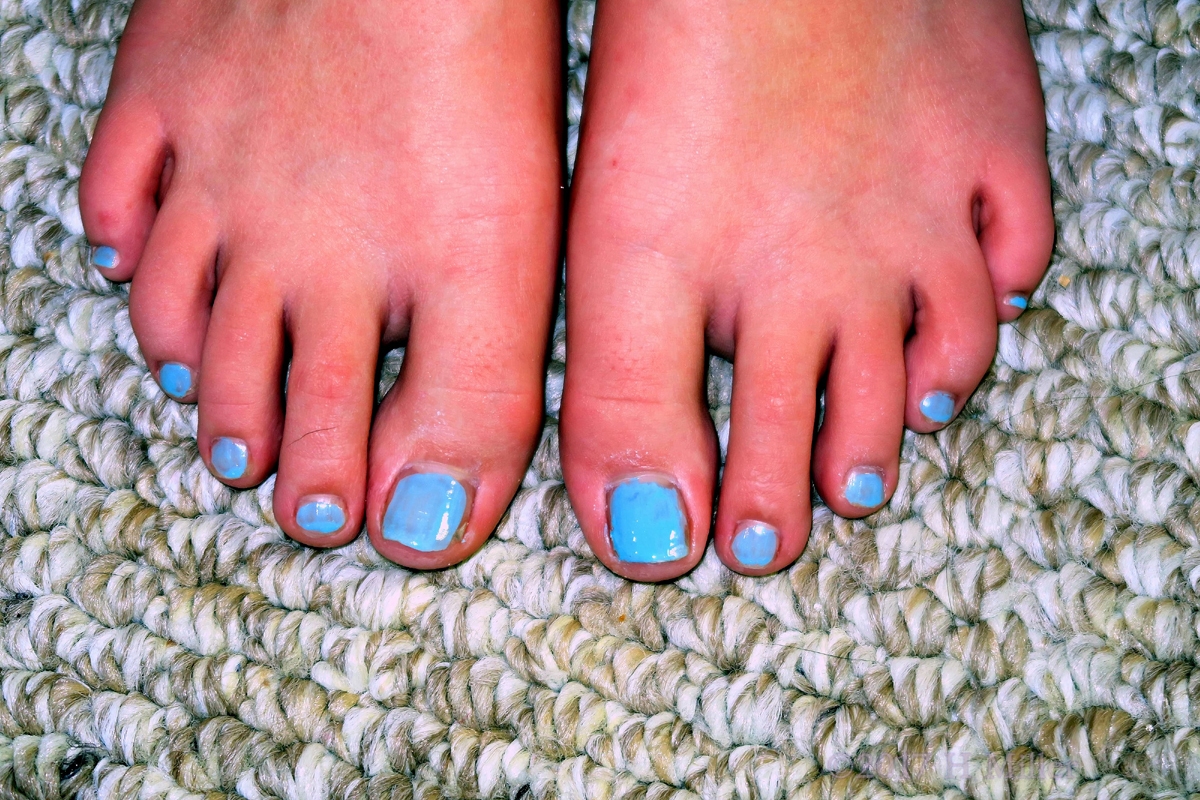 Completed Girls Pedicure In A Pretty Light Blue Color. 1