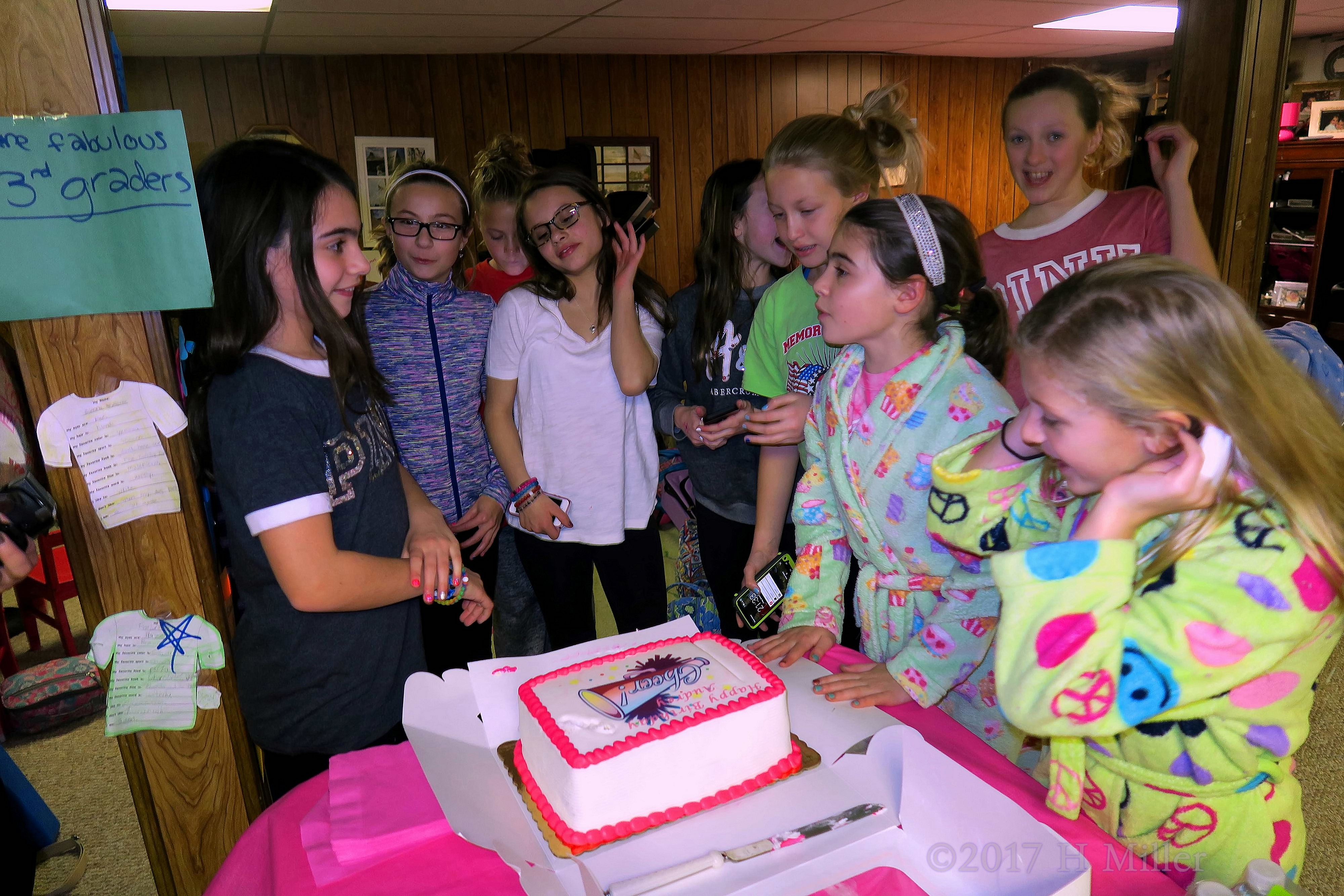 Gathered Around The Spa Cake, Getting Ready To Enjoy Eating Cake! 