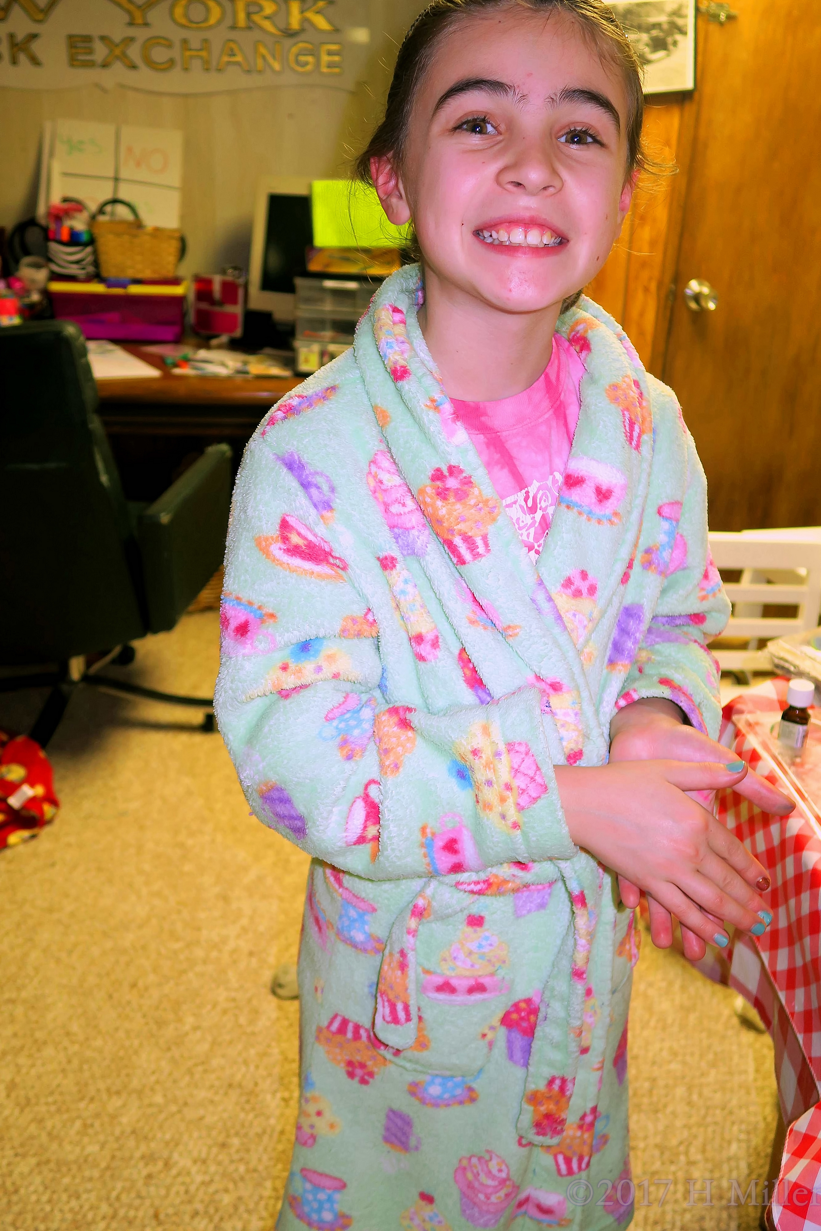 The Birthday Girl's Sister Smiles During The Kids Spa Activities! 