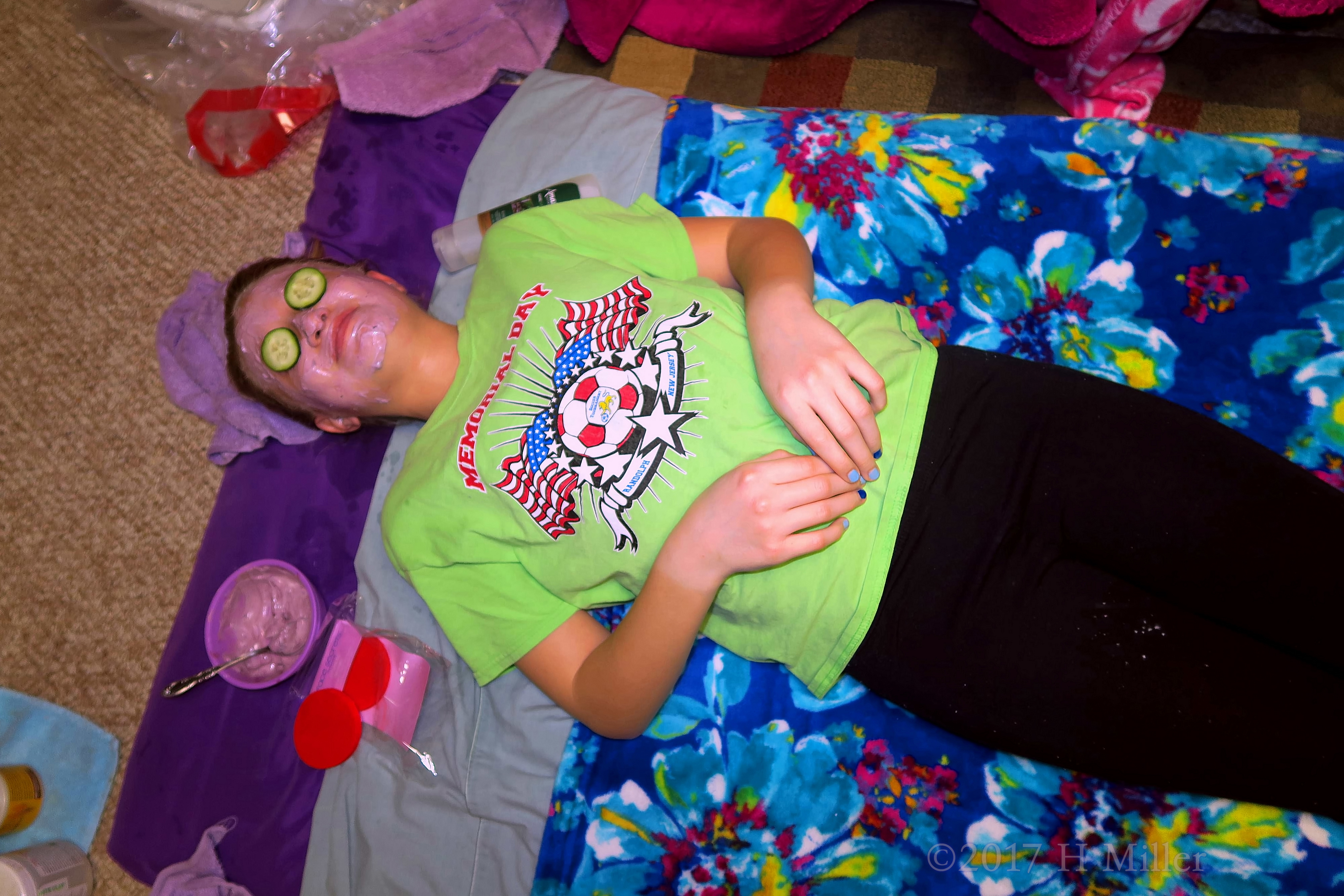 Trying To Relax During Her Kids Face Masque. Trying To Relax During Her Kids Face Masque.