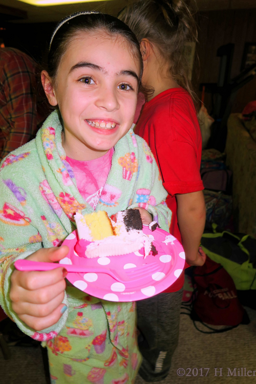 Audrey's Little Sister Enjoys A Piece Of Birthday Cake At The Girls Spa!