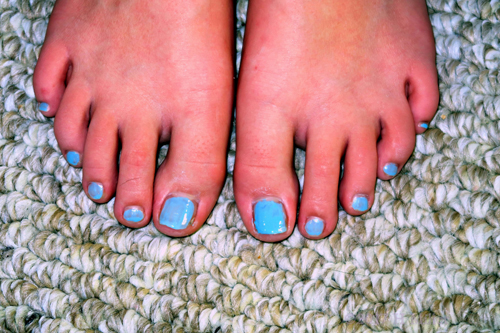 Completed Girls Pedicure In A Pretty Light Blue Color. 