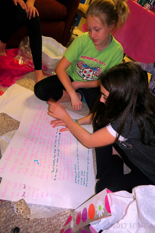 Reading The Card She Received Out Loud At The Birthday Party For Girls! 