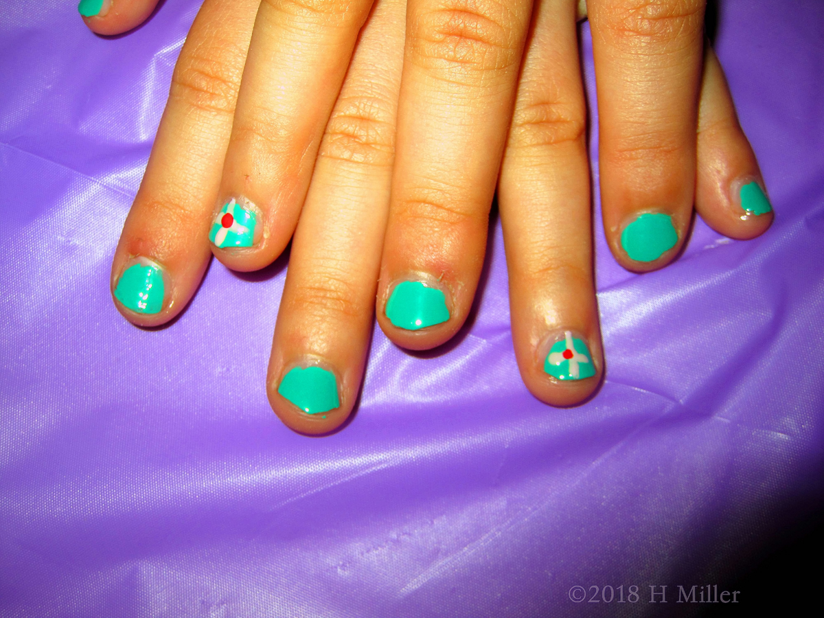 This Is A Lovely Green Kids Manicure With Awesome Nail Art!