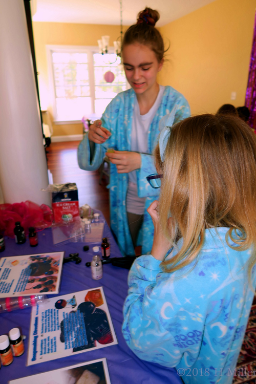 Guiding The Girls In Making Their Kids Crafts At The Kids Spa!