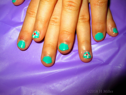 This Is A Lovely Green Kids Manicure With Awesome Nail Art