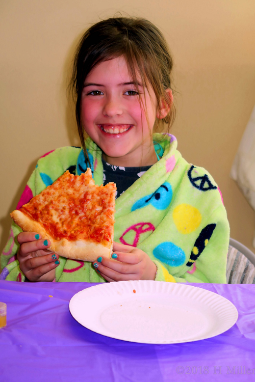 Smiling During Pizza At The Girls Spa!