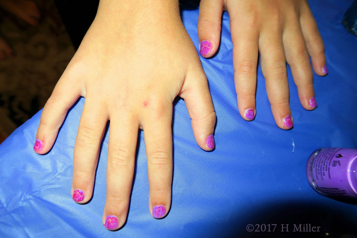 Shatter Nail Effect In Lavender And Pink For This Kids Manicure. 