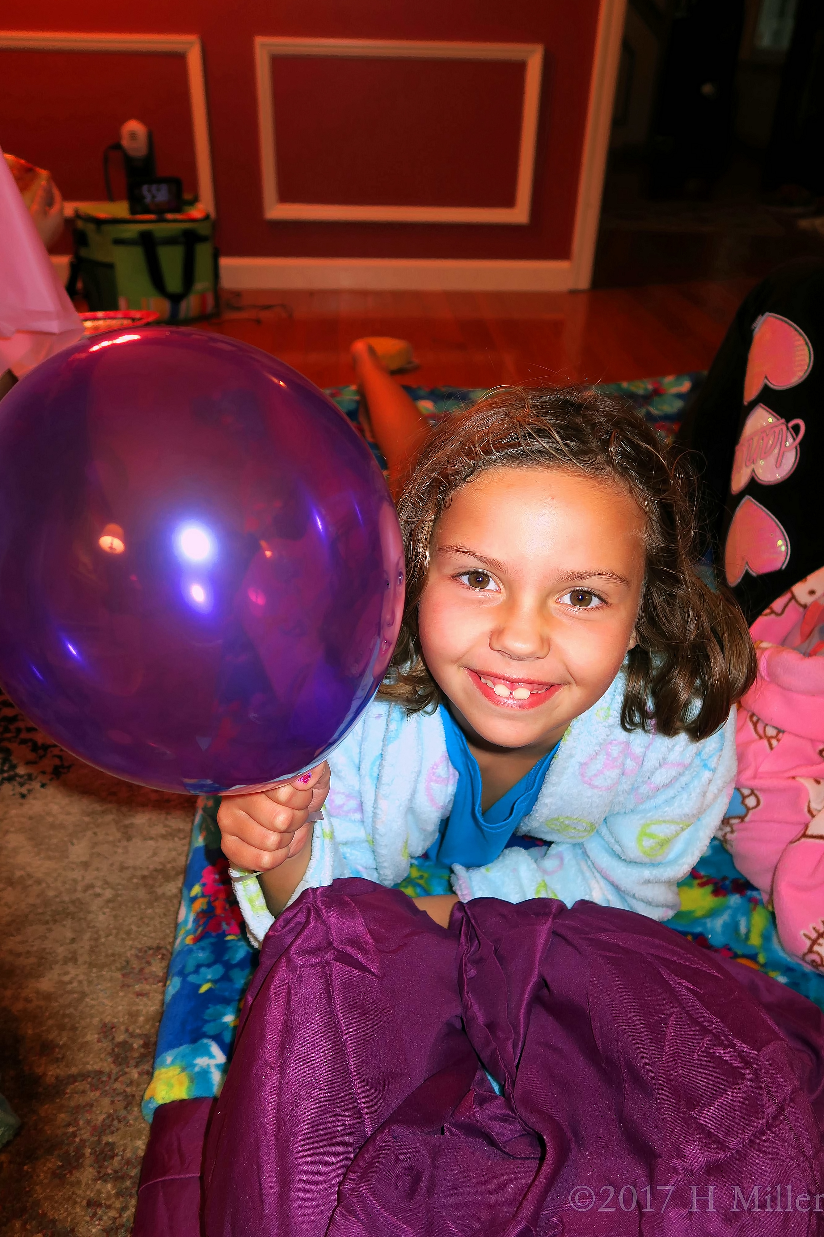 Posing With A Balloon At The Party For Kids. 