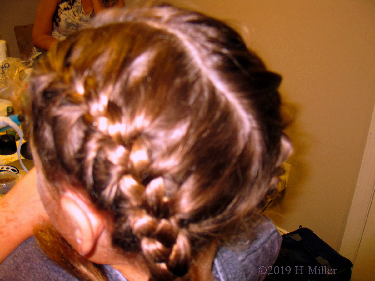 Back Of French Pigtail Braids Kids Hairstyle At The Spa Party!